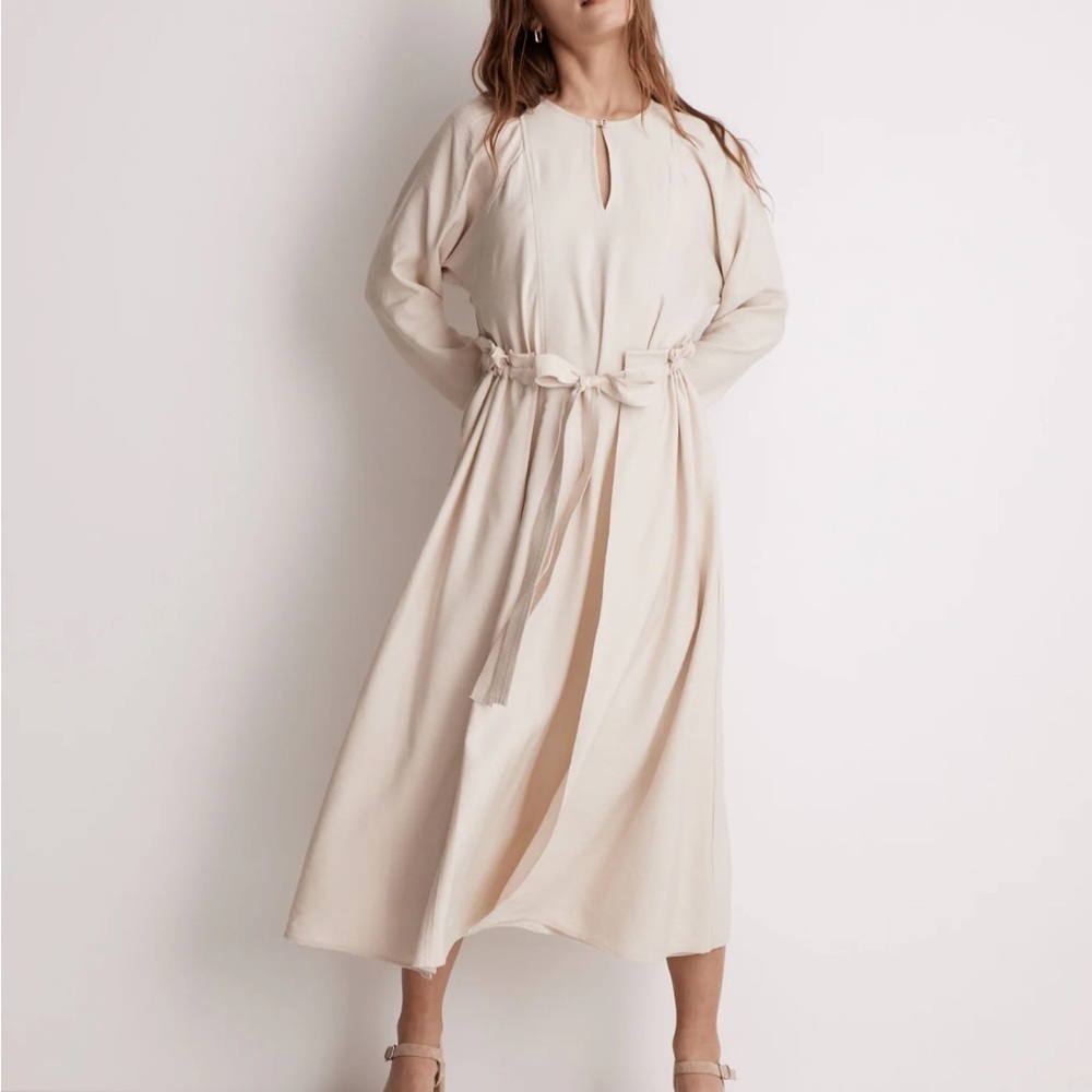 Madewell Tie Front Paperbag Midi Dress Cream Small W2